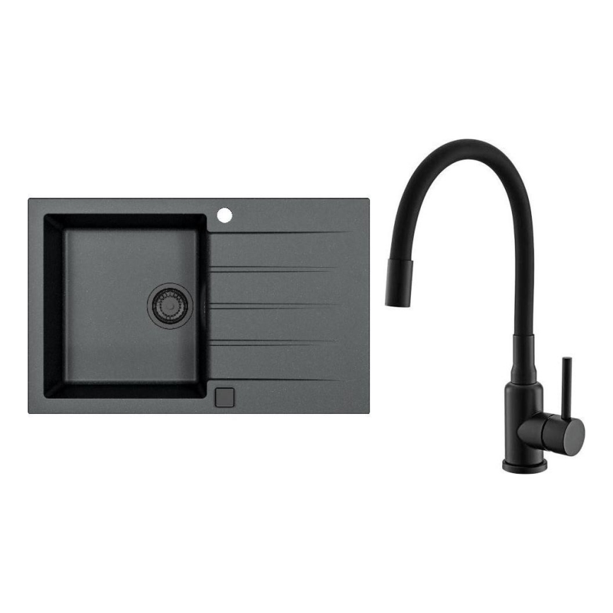 ALVEUS SETA23231 - Zlewozmywak kuchenny CADIT 79x50 cm + bateria kuchenna MINTAS 34 cm z elastyczną wylewką, granit/matowa czerń