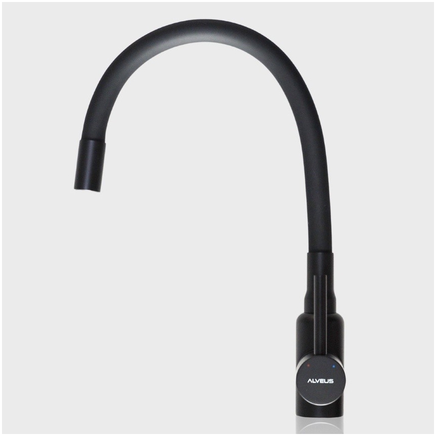 ALVEUS SETA23232 - Zlew kuchenny CADIT 86x50 cm + bateria kuchenna z elastyczną wylewką MINTAS 34 cm granit/matowa czerń