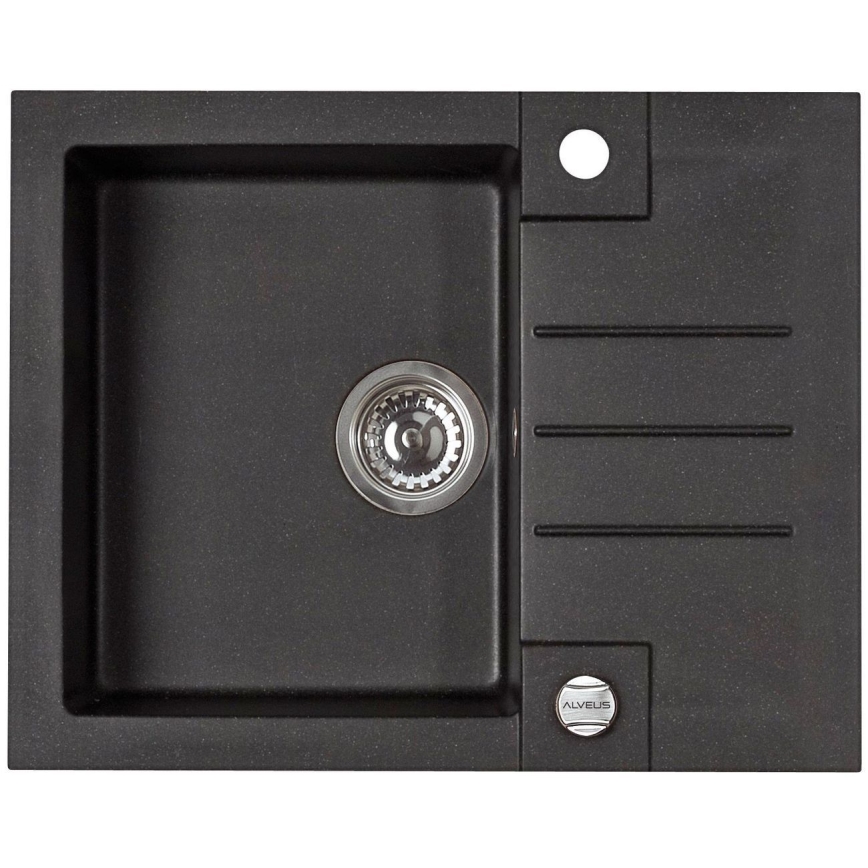 ALVEUS SETA23236 - Zlewozmywak kuchenny ROCK 59,5x47,5 cm + bateria kuchenna z elastycznym ramieniem MINTAS 34 cm granit/matowa czerń