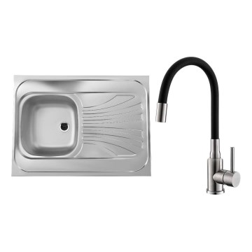 ALVEUS SETA24019 - Zlewozmywak kuchenny CLASSIC 80x60 cm + bateria kuchenna z elastyczną wylewką MINTAS 34 cm stal szczotkowana/czarny