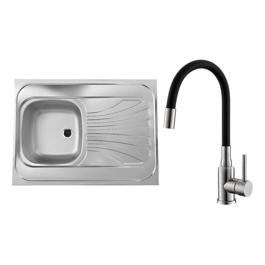 ALVEUS SETA24019 - Zlewozmywak kuchenny CLASSIC 80x60 cm + bateria kuchenna z elastyczną wylewką MINTAS 34 cm stal szczotkowana/czarny