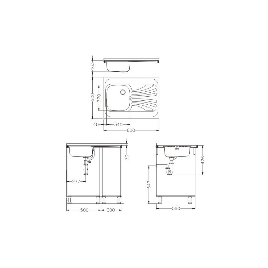 ALVEUS SETA24019 - Zlewozmywak kuchenny CLASSIC 80x60 cm + bateria kuchenna z elastyczną wylewką MINTAS 34 cm stal szczotkowana/czarny