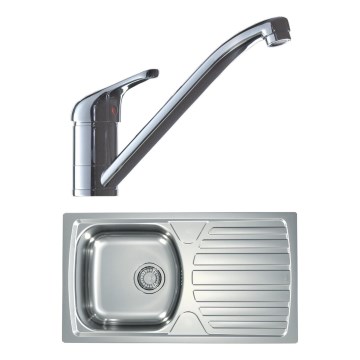 ALVEUS SETA259 - Zlewozmywak kuchenny BASIC 78 x 43,5 cm + bateria zlewozmywakowa RIVIERA 14,8 cm satynowy/błyszczący chrom