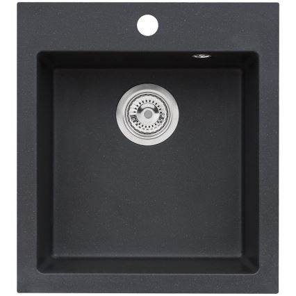 ALVEUS SETA737 - Zlew kuchenny CORTINA 50x45 cm + bateria zlewozmywakowa TONIA 29,5 cm z giętką wylewką, granit/matowa czerń