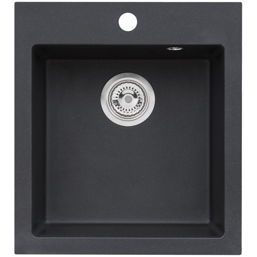 ALVEUS SETA737 - Zlew kuchenny CORTINA 50x45 cm + bateria zlewozmywakowa TONIA 29,5 cm z giętką wylewką, granit/matowa czerń