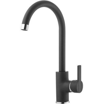 ALVEUS SETA737 - Zlew kuchenny CORTINA 50x45 cm + bateria zlewozmywakowa TONIA 29,5 cm z giętką wylewką, granit/matowa czerń