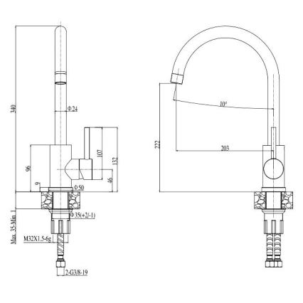 ALVEUS SETA737 - Zlew kuchenny CORTINA 50x45 cm + bateria zlewozmywakowa TONIA 29,5 cm z giętką wylewką, granit/matowa czerń