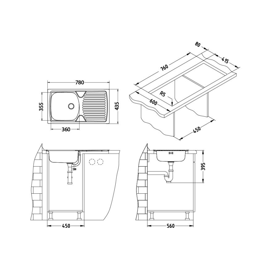 ALVEUS - Zlew kuchenny BASIC 78x43,5 cm, stal matowa/satynowa + bateria zlewozmywakowa VIOLA 36,7 cm, szczotkowana stal nierdzewna