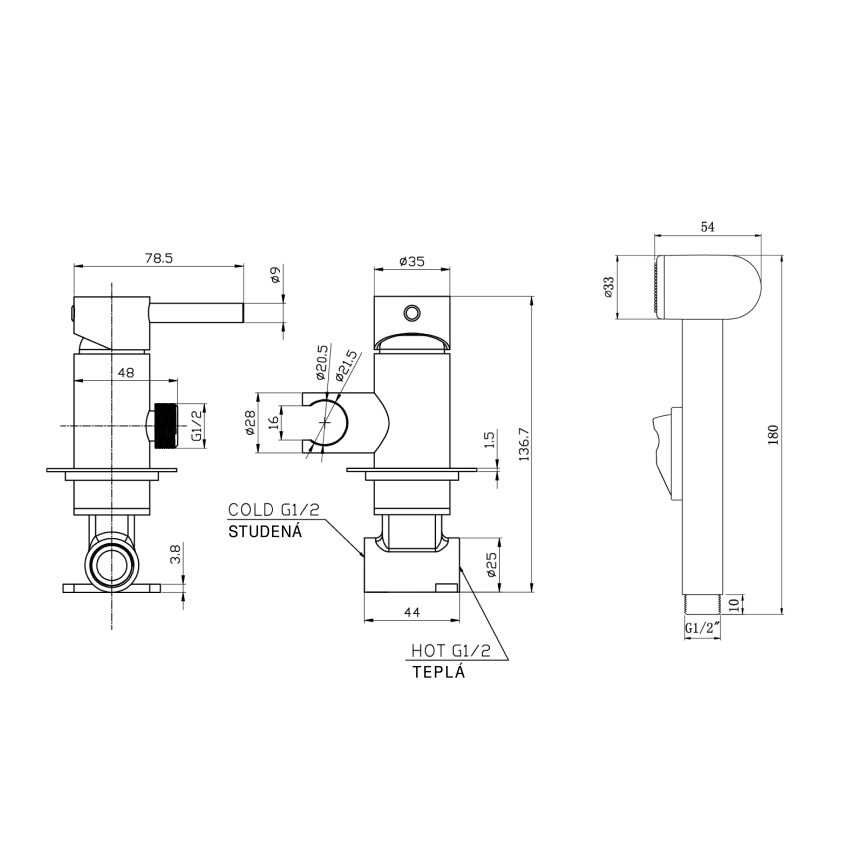 Aqualine - Bateria bidetowa z prysznicem do montażu podtynkowego matowy czarna