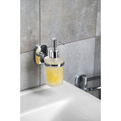 Aqualine - Dozownik mydła ścienny RUMBA 160 mat. mleczna szklanka/chrom błyszczący