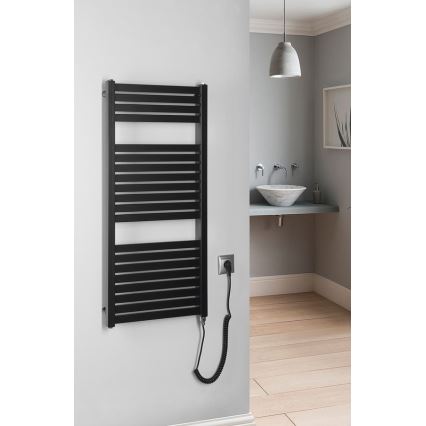 Aqualine - Elektryczny grzejnik łazienkowy TONDI-E 300 W 97x45 cm matowa czerń