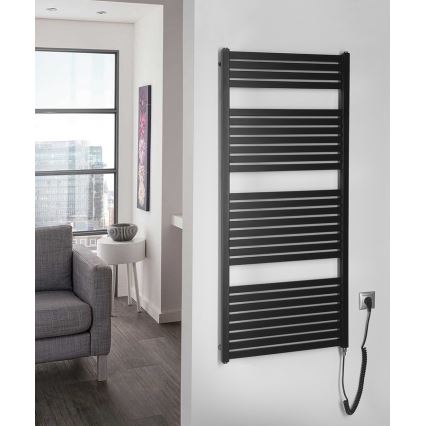 Aqualine - Elektryczny grzejnik łazienkowy TONDI-E 600W 133x60 cm matowy czarny