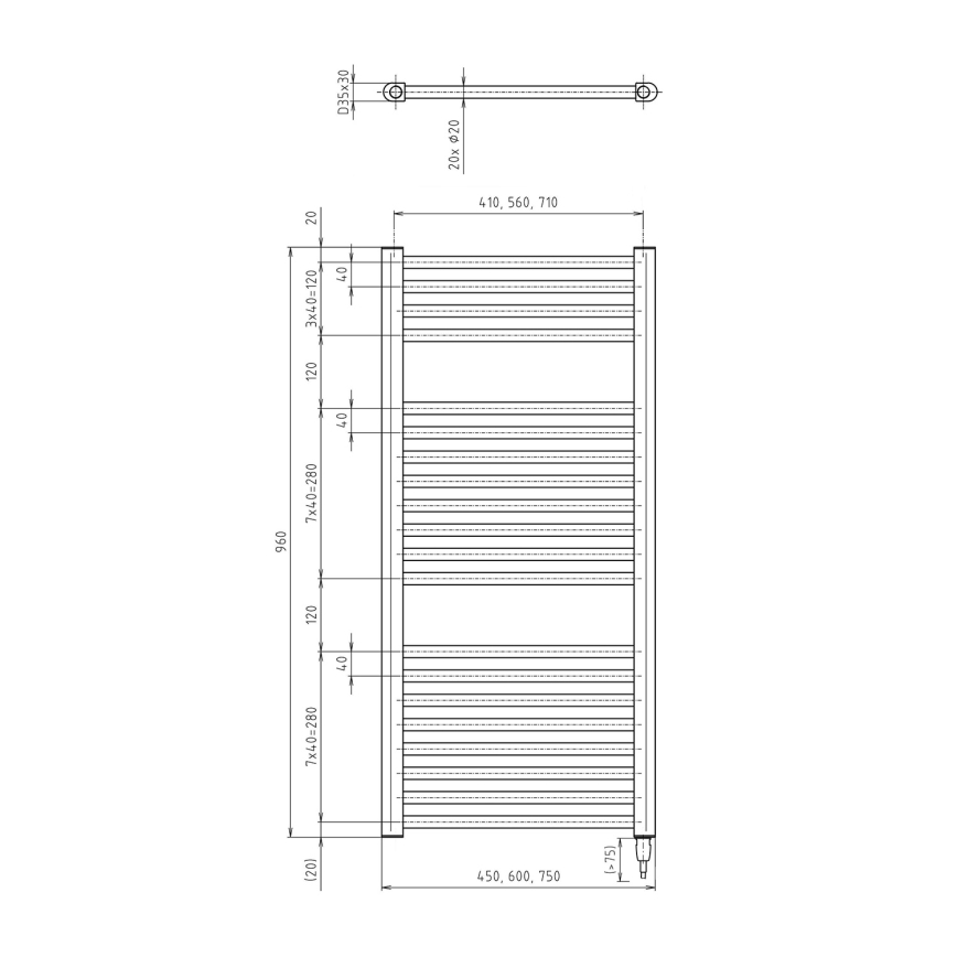 Aqualine - Elektryczny kaloryfer łazienkowy DIRECT-E 300W/230V 96 cm biały prosty