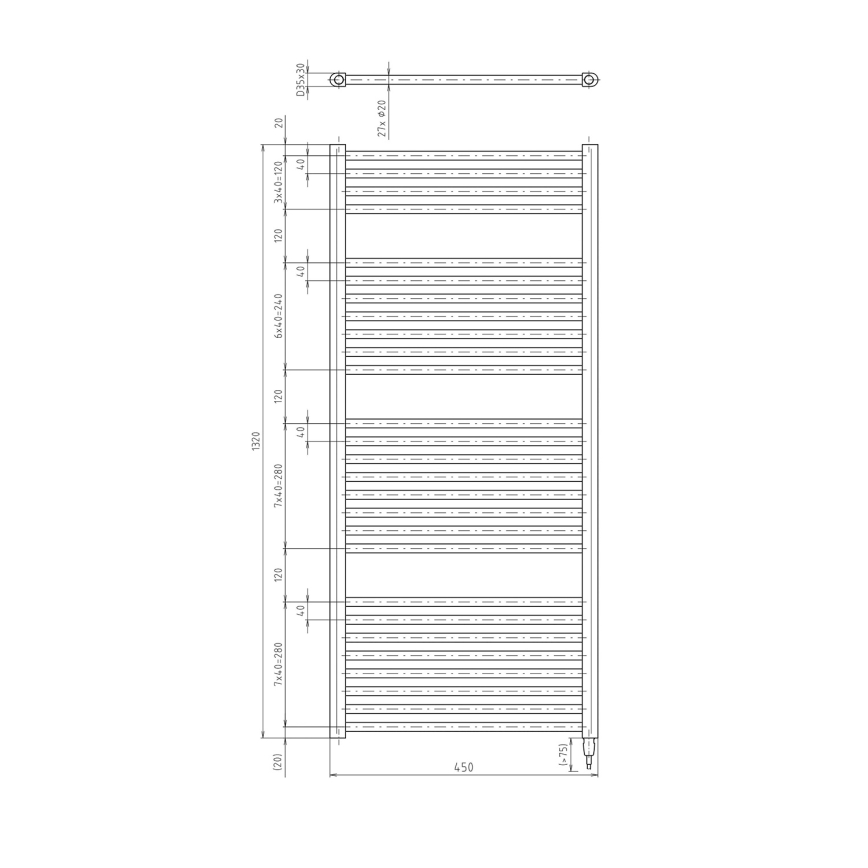 Aqualine - Elektryczny kaloryfer łazienkowy DIRECT-E 400W/230V 132 cm matowy czarny prosty