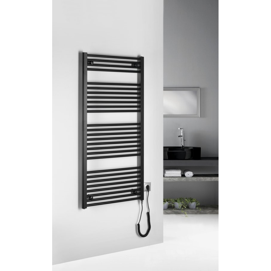 Aqualine - Elektryczny kaloryfer łazienkowy  DIRECT-E 600W/230V 132 cm matowy czarny prosty
