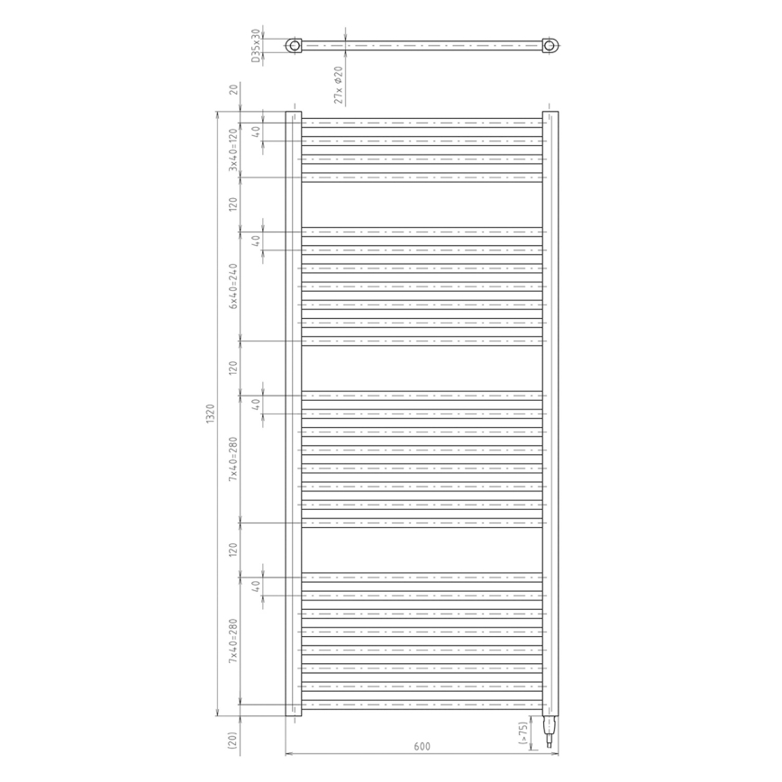 Aqualine - Elektryczny kaloryfer łazienkowy  DIRECT-E 600W/230V 132 cm matowy czarny prosty