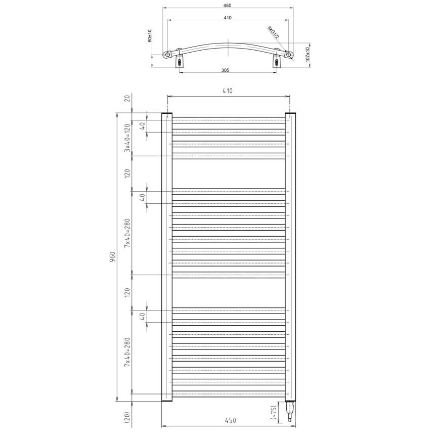 Aqualine - Elektryczny kaloryfer łazienkowy ORBIT-E 300W/230V 96 cm biały okrągły