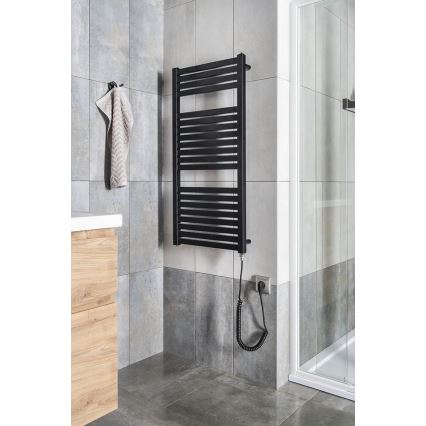 Aqualine - Elektryczny kaloryfer łazienkowy TONDI-E 300W/230V 97 cm matowy czarny prosty