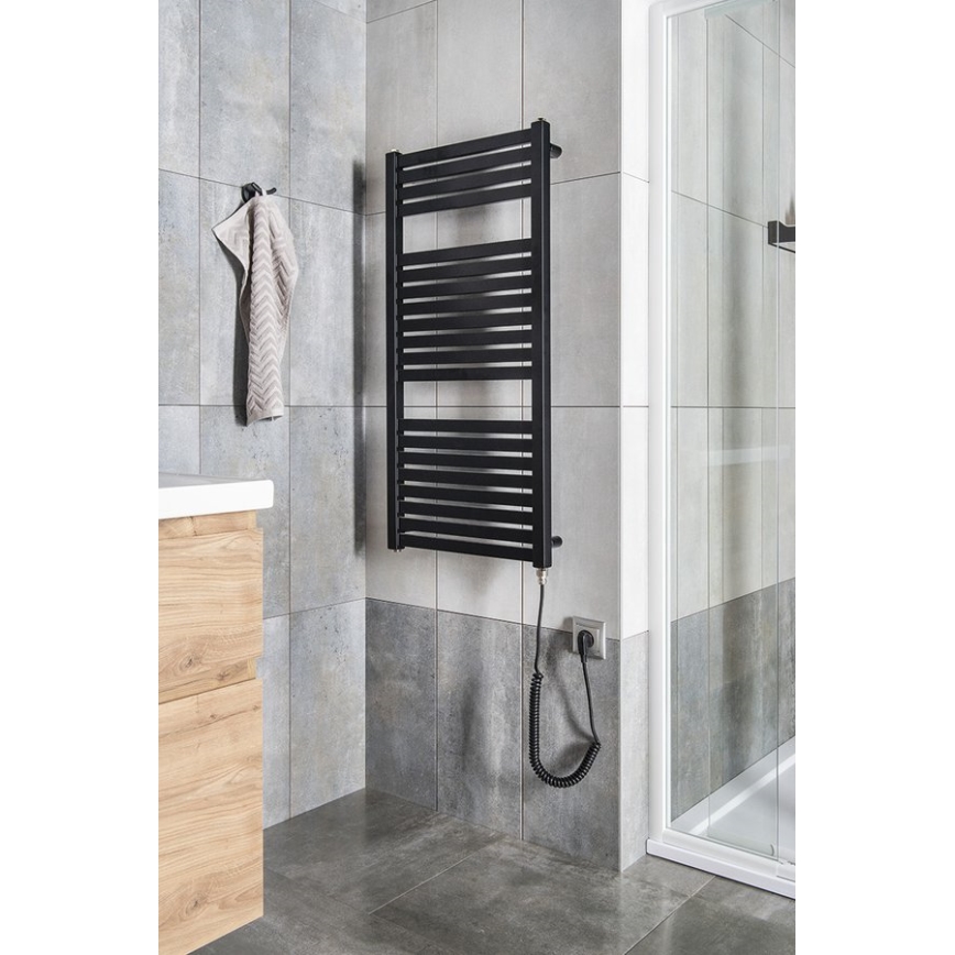 Aqualine - Elektryczny kaloryfer łazienkowy TONDI-E 300W/230V 97 cm matowy czarny prosty
