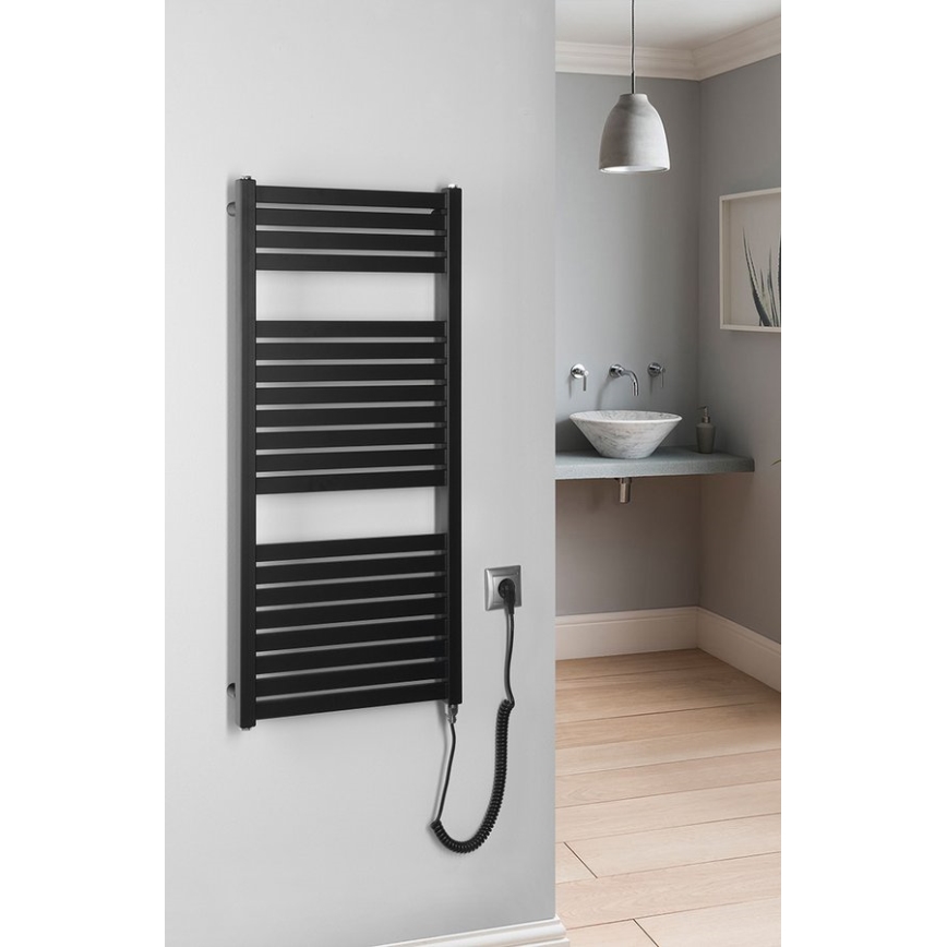 Aqualine - Elektryczny kaloryfer łazienkowy TONDI-E 300W/230V 97 cm matowy czarny prosty