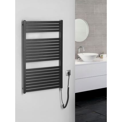 Aqualine - Elektryczny kaloryfer łazienkowy TONDI-E 400W/230V 97 cm matowy czarny prosty