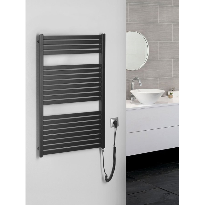 Aqualine - Elektryczny kaloryfer łazienkowy TONDI-E 400W/230V 97 cm matowy czarny prosty