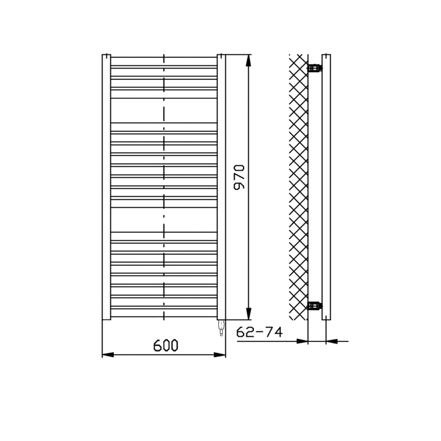 Aqualine - Elektryczny kaloryfer łazienkowy TONDI-E 400W/230V 97 cm matowy czarny prosty