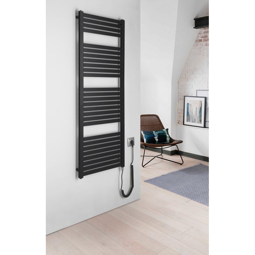 Aqualine - Elektryczny kaloryfer łazienkowy TONDI-E 500W/230V 133 cm matowy czarny prosty