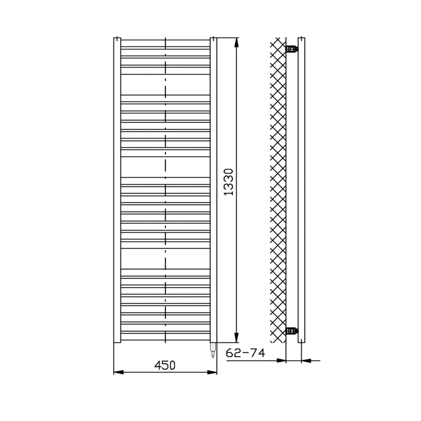Aqualine - Elektryczny kaloryfer łazienkowy TONDI-E 500W/230V 133 cm matowy czarny prosty