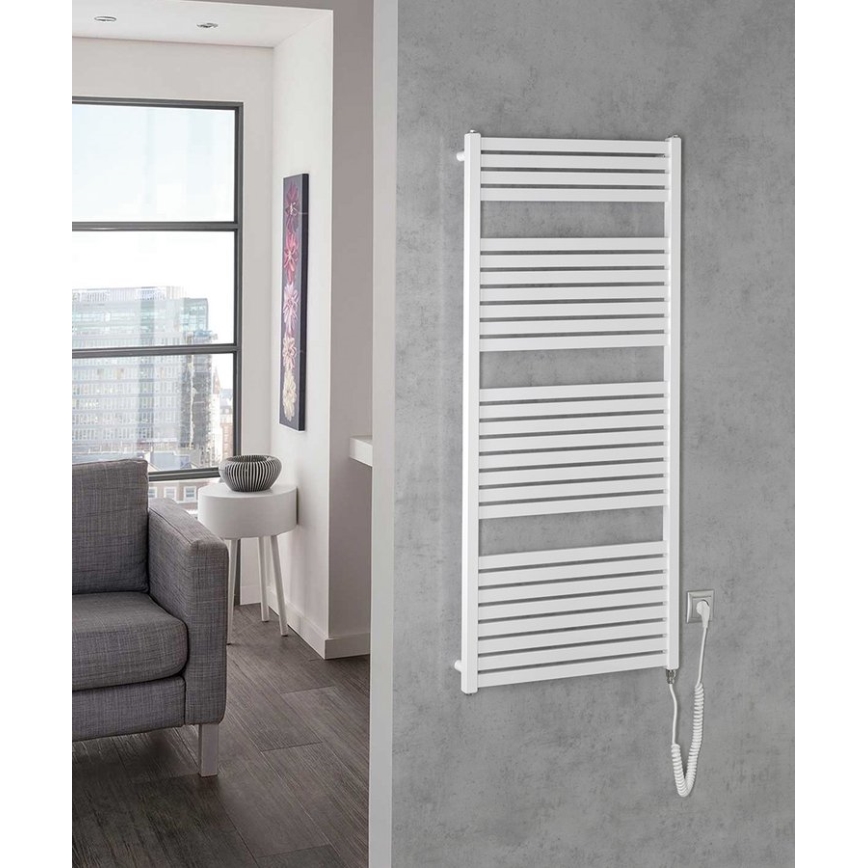 Aqualine - Elektryczny kaloryfer łazienkowy TONDI-E 600W/230V 133 cm biały prosty