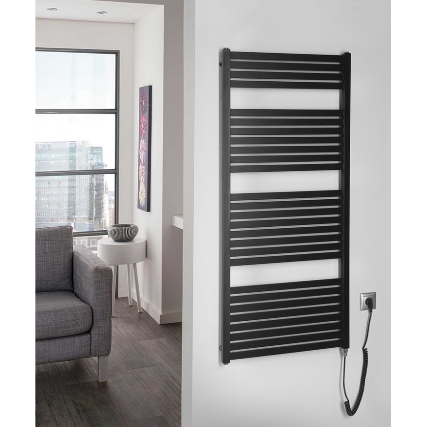 Aqualine - Elektryczny łazienkowy kaloryfer TONDI-E 600W/230V 133 cm matowy czarny prosty