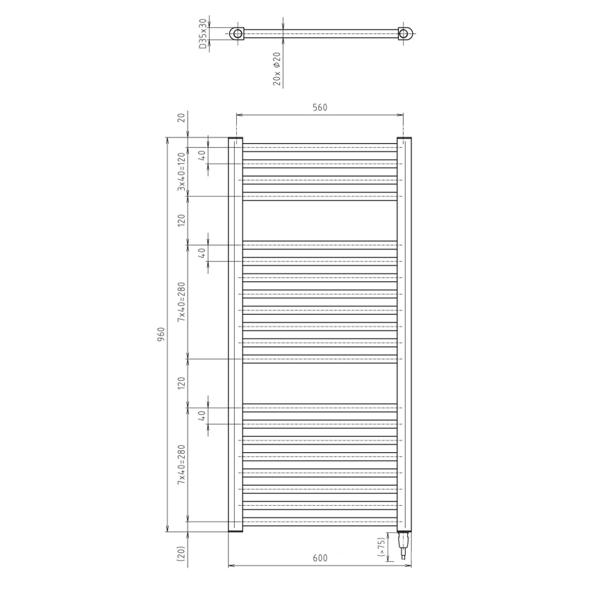 Aqualine - Elektryczny łazienkowy kaloryfer DIRECT-E 400W/230V 96 cm biały prosty