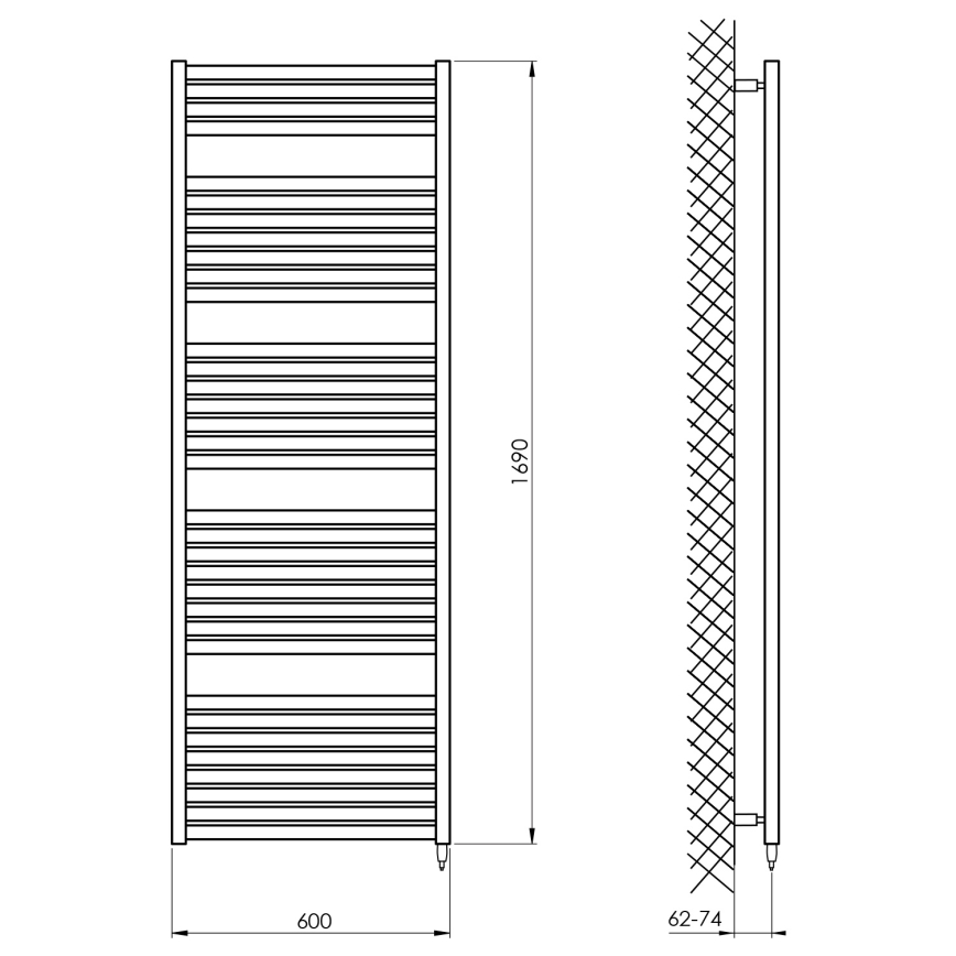 Aqualine - Elektryczny łazienkowy kaloryfer TONDI-E 800W/230V 169 cm matowy czarny prosty