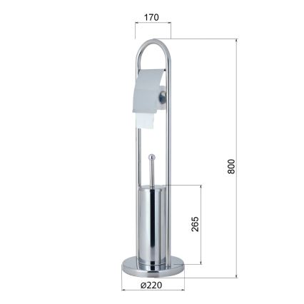 Aqualine - Stojąca szczotka do WC z uchwytem na papier toaletowy SAMBA 80x22 cm chrom błyszczący