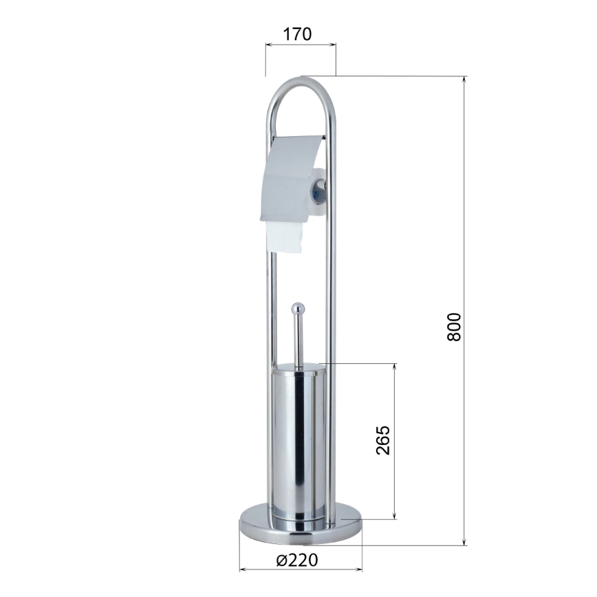 Aqualine - Stojąca szczotka do WC z uchwytem na papier toaletowy SAMBA 80x22 cm chrom błyszczący
