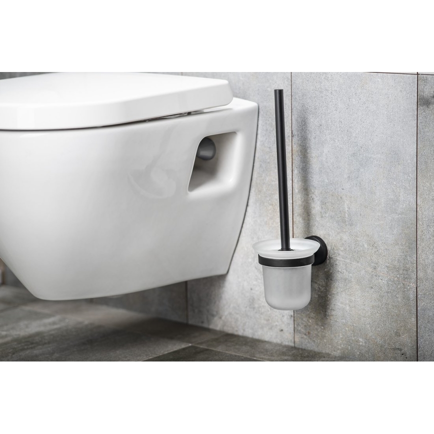 Aqualine - Szczotka do WC naścienna SAMBA mleczne szkło/matowa czerń