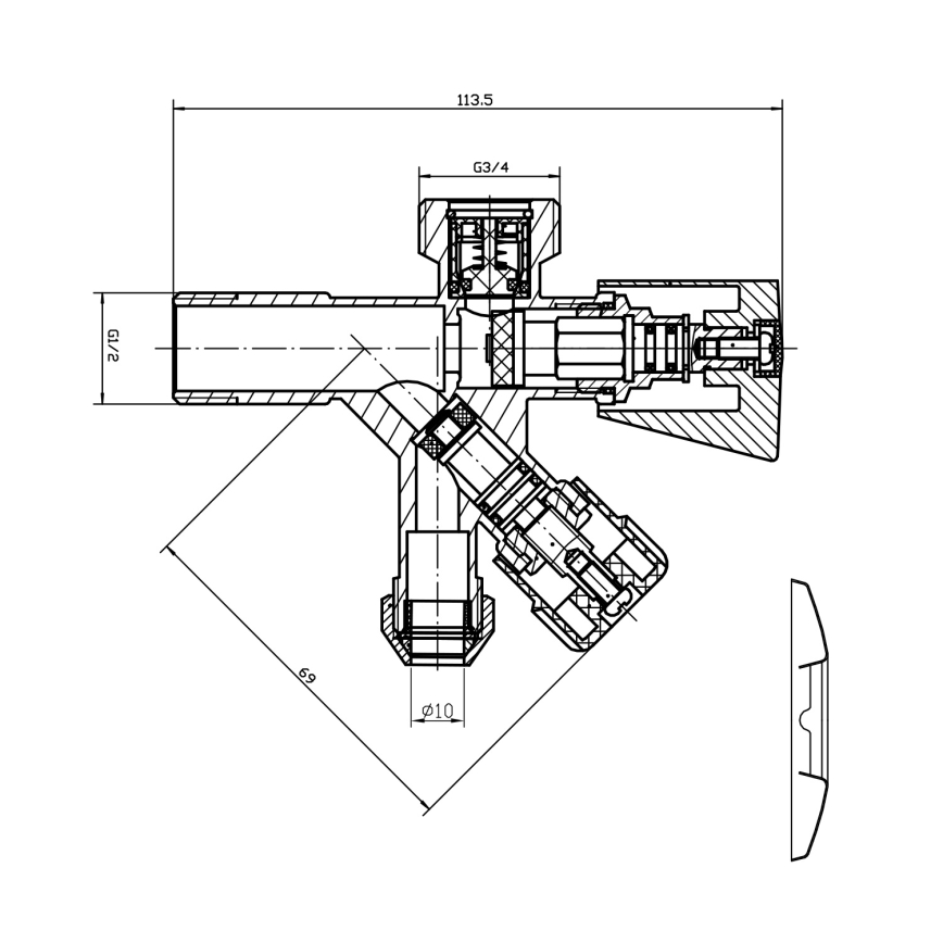 Aqualine - Zawór kombinowany, chrom błyszczący