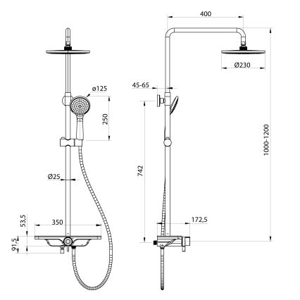 Aqualine - Zestaw prysznicowy z baterią ARONA czarny mat