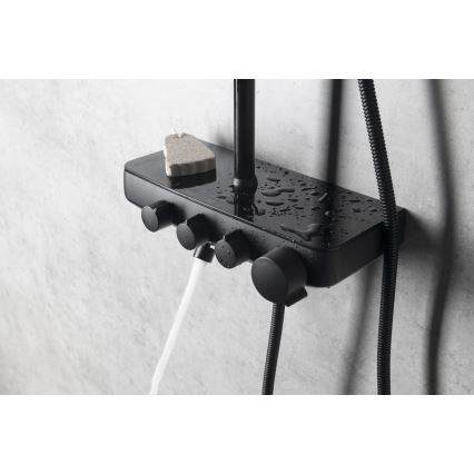 Aqualine - Zestaw prysznicowy z baterią i dodatkowy mini kran FARRAO matowy czarny