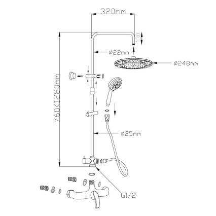 Aqualine - Zestaw prysznicowy z baterią KASIOPEA błyszczący chrom