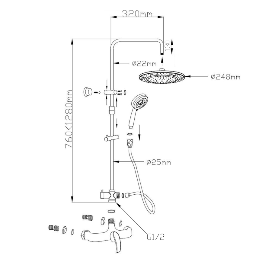 Aqualine - Zestaw prysznicowy z baterią KASIOPEA błyszczący chrom