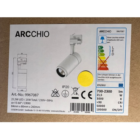 Arcchio - LED Oświetlenie punktowe do systemu szynowego NANNA LED/21,5W/230V