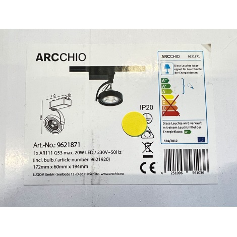 Arcchio - LED Oświetlenie punktowe do systemu szynowego RICK AR111 1xG53/13W/230V