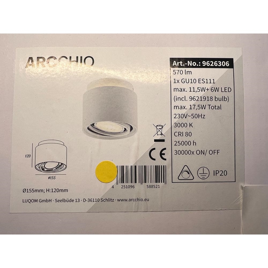 Arcchio - LED Plafon TALIMA 1xGU10-ES111/11,5W/230V + LED/6W/230V