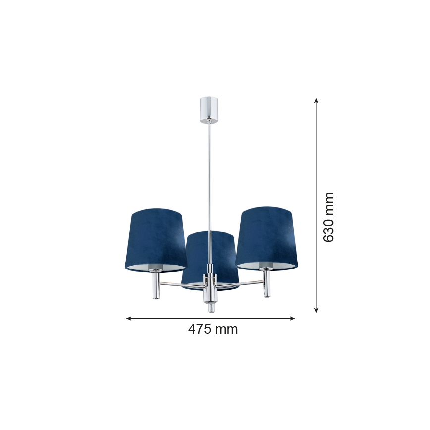 Argon 1381 - Żyrandol BOLZANO 3xE27/15W/230V niebieski/chrom błyszczący