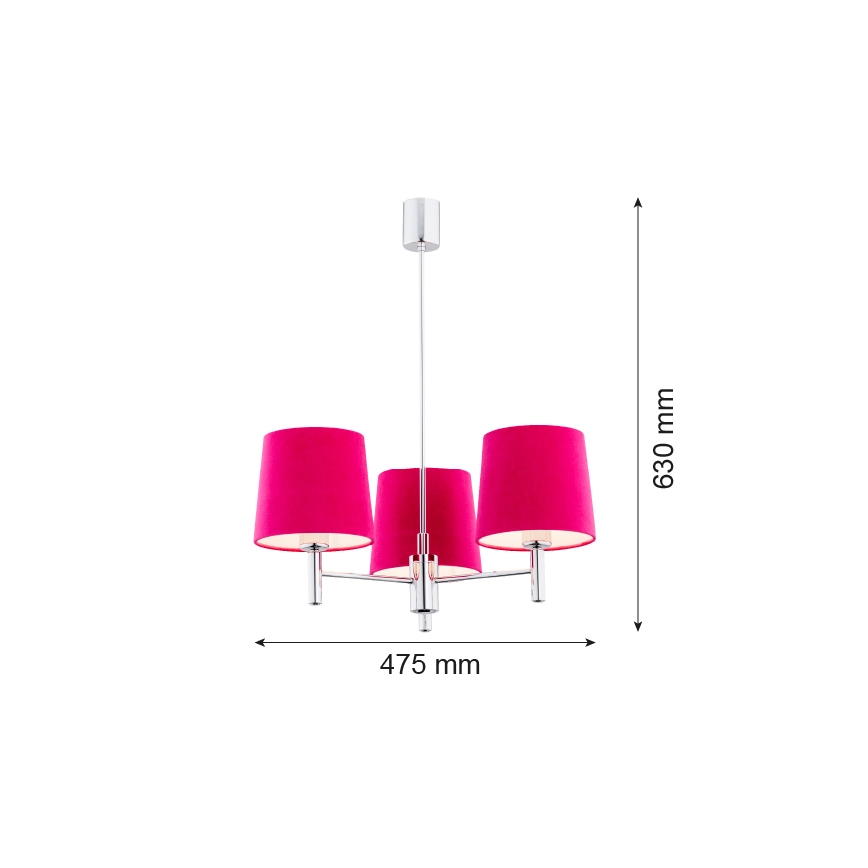 Argon 1382 - Żyrandol BOLZANO 3xE27/15W/230V różowy/chrom błyszczący