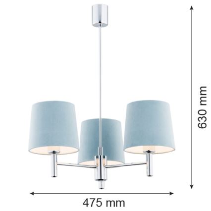 Argon 1383 - Żyrandol BOLZANO 3xE27/15W/230V niebieski/chrom błyszczący