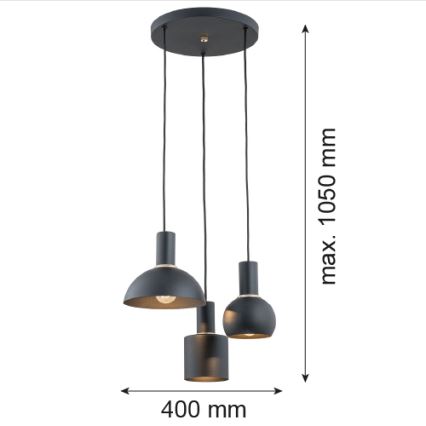 Argon 1472 - Żyrandol na lince SINES 3xE27/15W/230V czarny