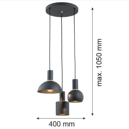 Argon 1472 - Żyrandol na lince SINES 3xE27/15W/230V czarny