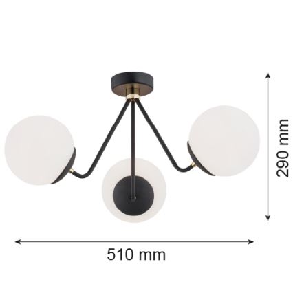 Argon 1478 - Żyrandol natynkowy TOMAR 3xE27/15W/230V czarny